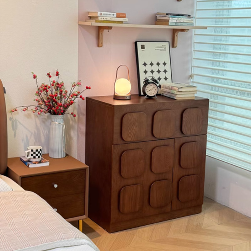 31.5"W x 34.3"H Modern Brown Wood Sideboard with Drawers and Cabinets