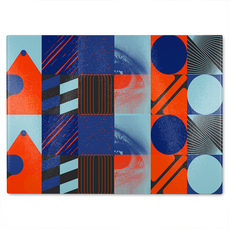 Deconstructed Postmodern Inspired Artwork Glass Chopping Board, 40cm L x 28cm W