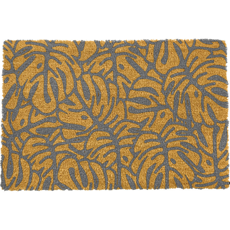 Aalaysia Monstera Leaf Kitchen Mat, Grey/Orange