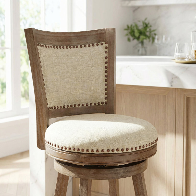 Dorrell Swivel Upholstered Linen Counter Stool with Solid Wood Frame, Bar Stool (31" Seat Height)