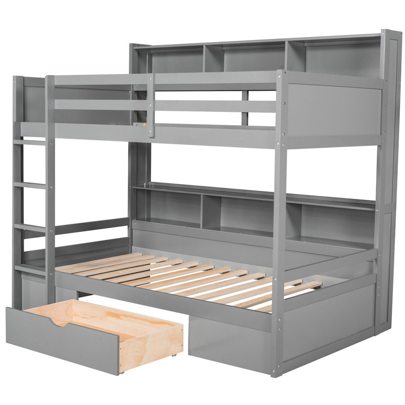 Lit superposé pour jumeaux avec tablette supplémentaire et rangement - Espace de construction fonctionnel