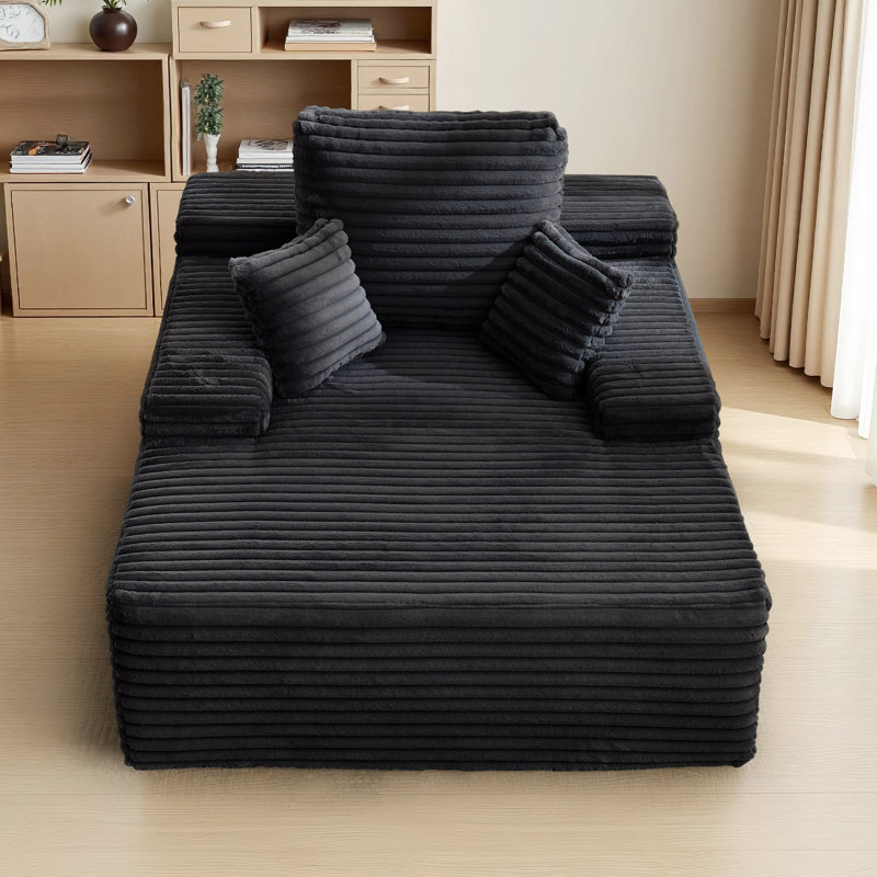  Chaise Lounge Sofa, Upholstered Corduroy Single Couch, Sleeper Sofa Bed With 3 Pillows, Single Couch For Living Room Or Bedroom , No Assembly Required