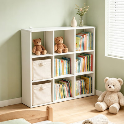 Étagère à livres, bibliothèque en métal, organisateur de rangement pour tablette de présentation, bibliothèque à 9 cubes, 11,8 po x 41 po x 41,4 po, facile à assembler, pour le salon, la chambre à coucher, le bureau personnel, blanc