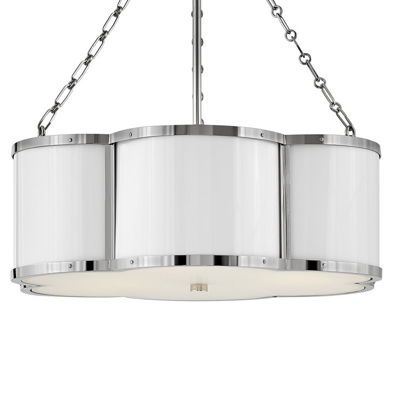 Chance 3-Light Chain-Hung Drum Chandelier w/ Etched Lens, Polished Nickel