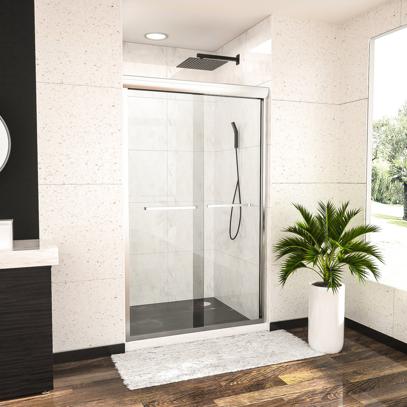 Porte de douche semi-by-pass 48 po x 76 po en verre trempé transparent sophistiqué