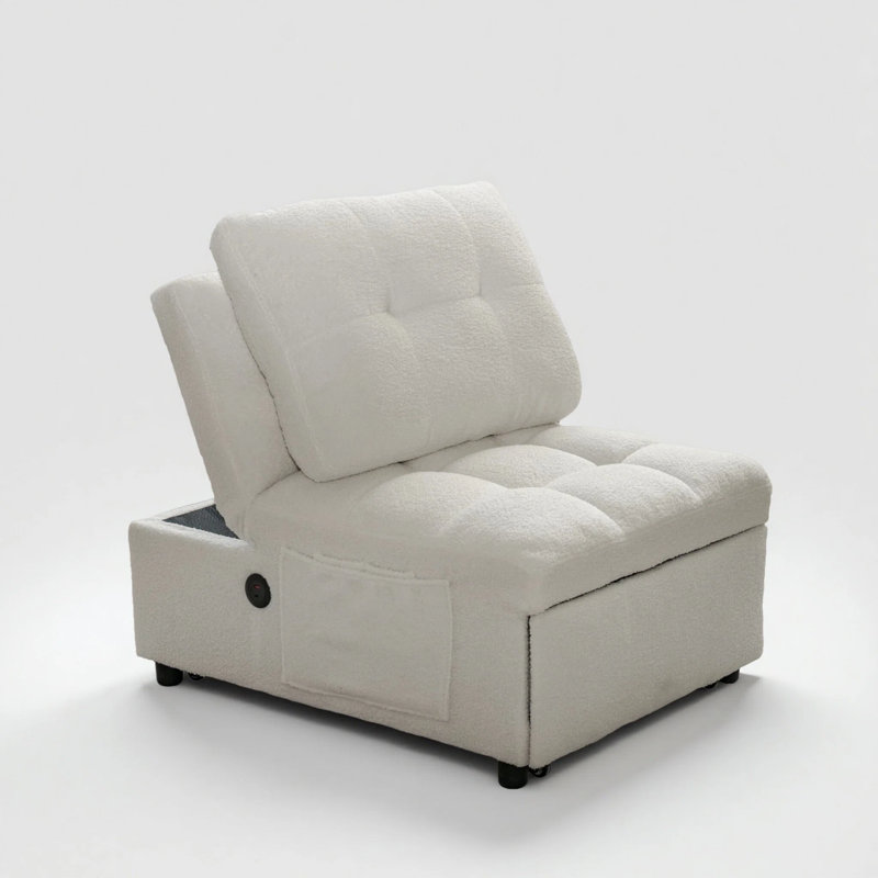 Chaise convertible de 70 po de longueur avec port de charge USB, poches latérales et dossier réglable