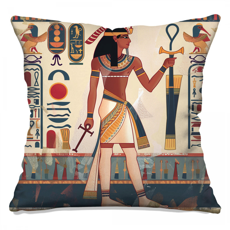 Coussin égyptien, coussins double face histoire, Carré 26 po, Motif géométrique doré rétro