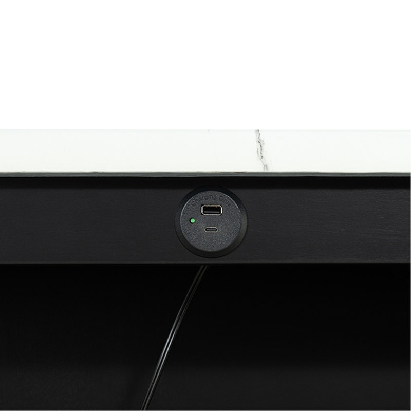 3 pièces en noir et / ou blanc, avec rangement pour table, 2 tabourets, surface brillante, tablettes latérales, blanc / plateau, tabourets en tissu Boucle