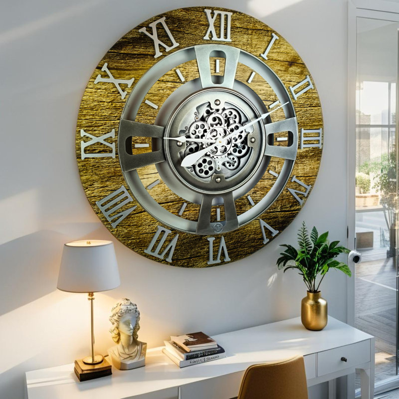 Solid Wood Wall Clock, Gold Antique, Large 61cm