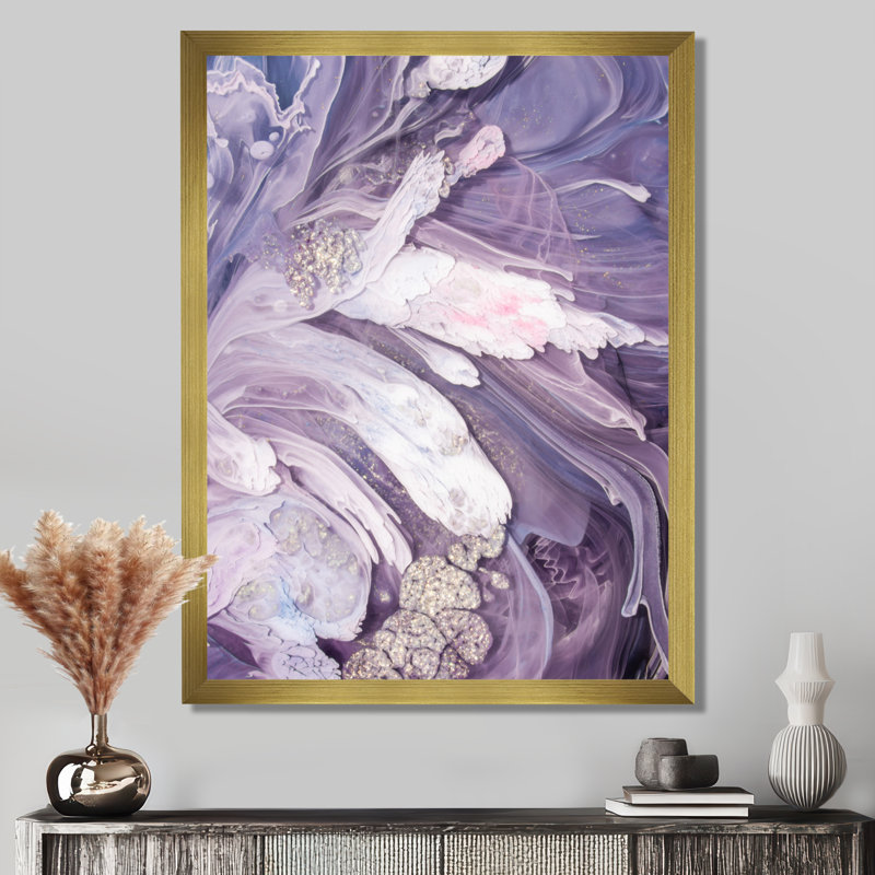 Mauve liquide Art Ripples - art mural moderne sur toile, H 44 po x l 34 po, Impression encadrée, Doré