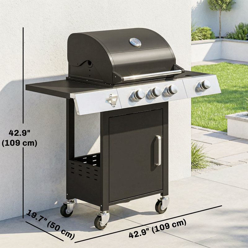 3 Burner Propane Gas Grill with Side Burner, 36,000 BTU BBQ Grill