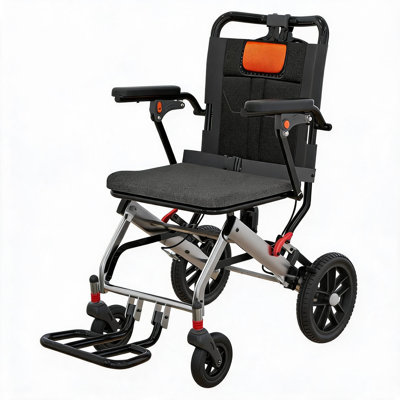 Fauteuil roulant de transport ultra léger et pliable - structure en aluminium aéronautique, siège de 16 pouces, frein à main verrouillable, accoudoirs amovibles, repose-pieds pivotants, durable et confortable