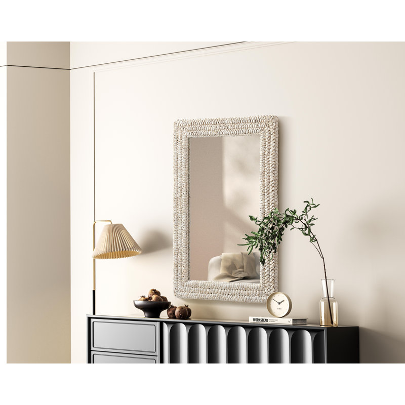 Dennard Rectangle Cornhusk Mirror in Linen White, 36" x 24"