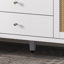 Meuble-lavabo de 60 po avec lavabo SMC, grande armoire de rangement moderne avec tiroirs à fermeture en douceur et portes en rotin, poignées en métal argenté et 5 pieds en pin-862765505