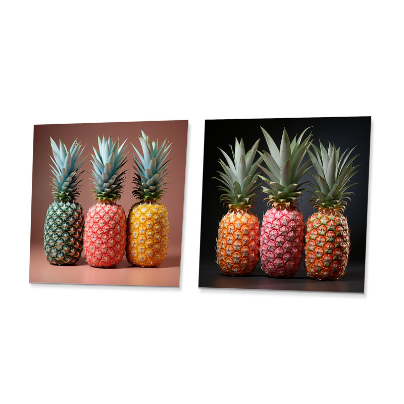 Pastel de couleur ananas Delight I - ananas, impression murale en métal, ensemble carré de 2, H 23 po x l 46 po