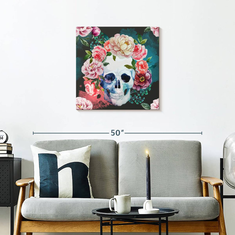 Crâne floral Kerner, H 24 po x l 24 po
