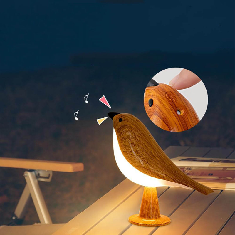 Bird Table Lamp with Remote & Touch Control, Wood/Black