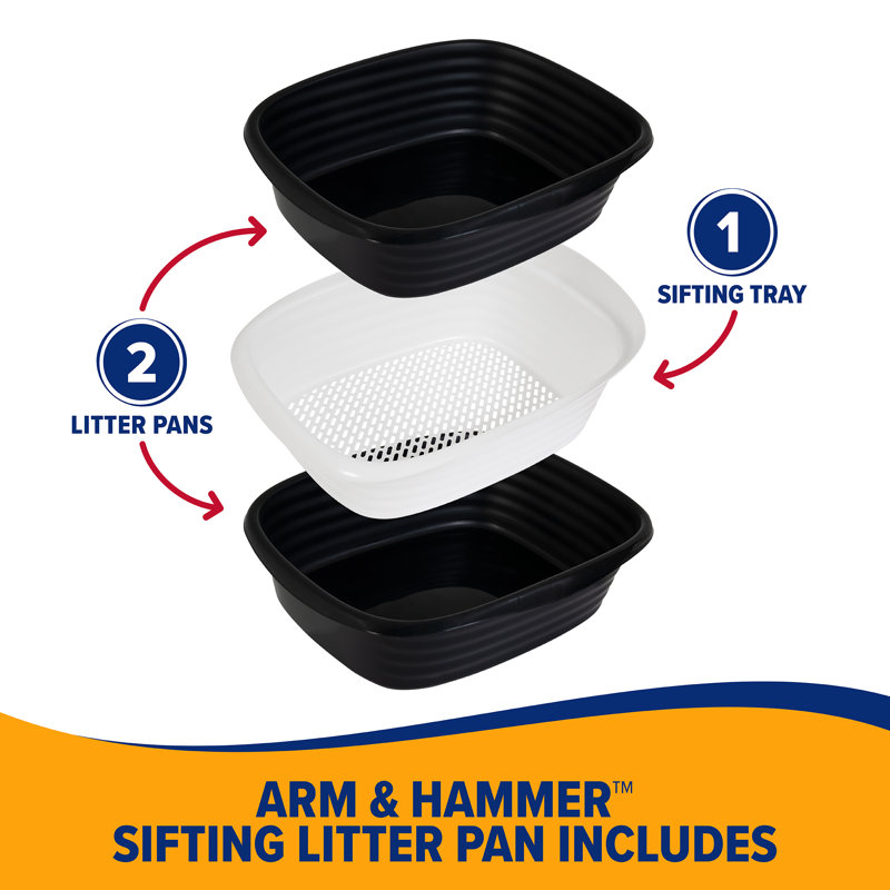 Large Black and White Plastic Sifting Cat Litter Box
