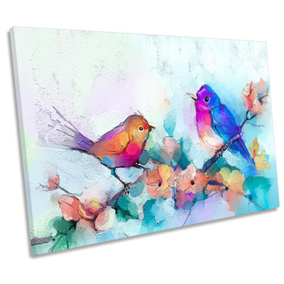 Birds Flowers Floral - Wrapped Canvas Painting