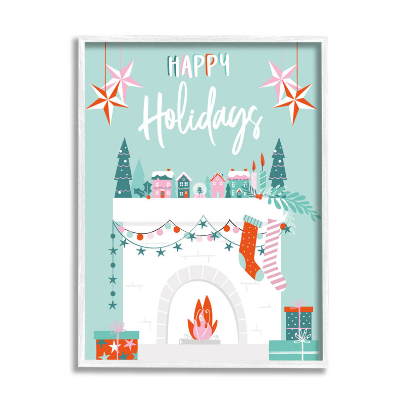 Joyeuses fêtes manteau de fête at-110, H 14 po x l 11 po x P 1,5 po, Giclée encadrée blanc bord de mer