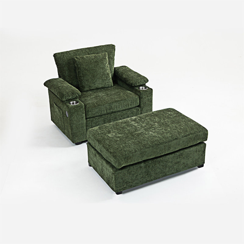 Chaise d'appoint rembourrée avec repose-pieds, Vert