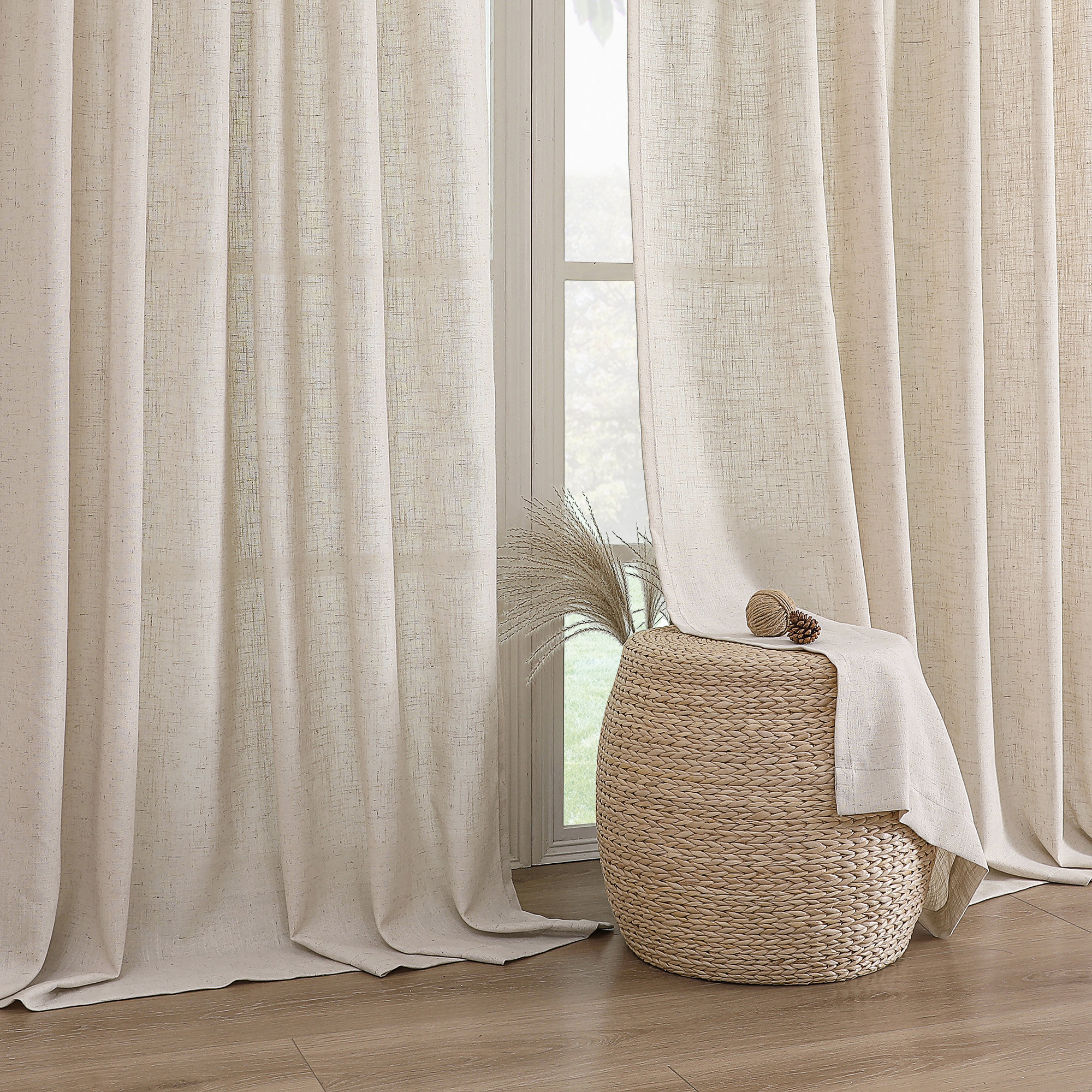 Gracie Oaks Thick Linen Farmhouse Window Curtain Drapes | Wayfair