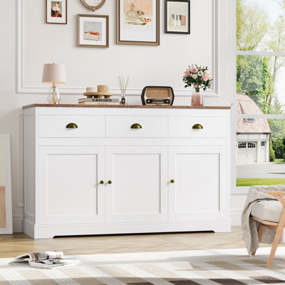 Buffet moderne de 53,54 po de largeur avec 3 tiroirs, armoire et tablettes réglables