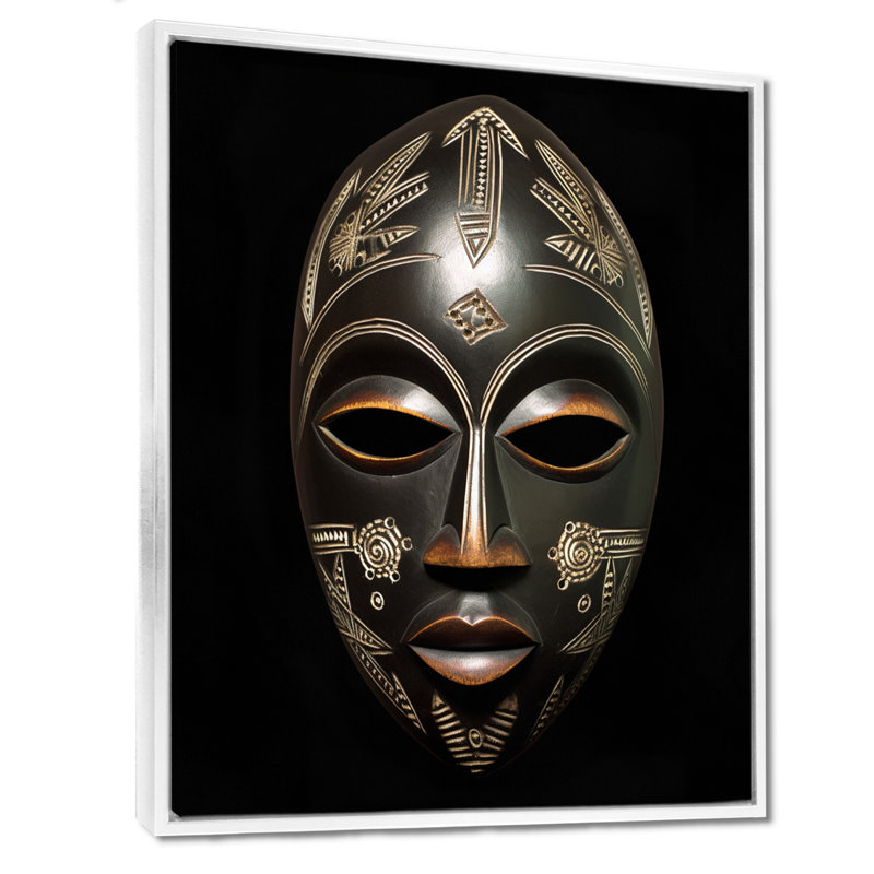 Masque africain traditionnel et ethnique V - art mural tribal africain, H 20 po x l 12 po x P 1 po, Cadre flottant blanc