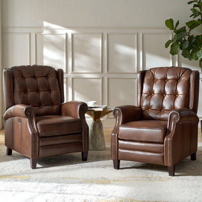 Martina 29.25''W Waxed Leather Power Recliner with Solid Wood Legs(Set of 2)