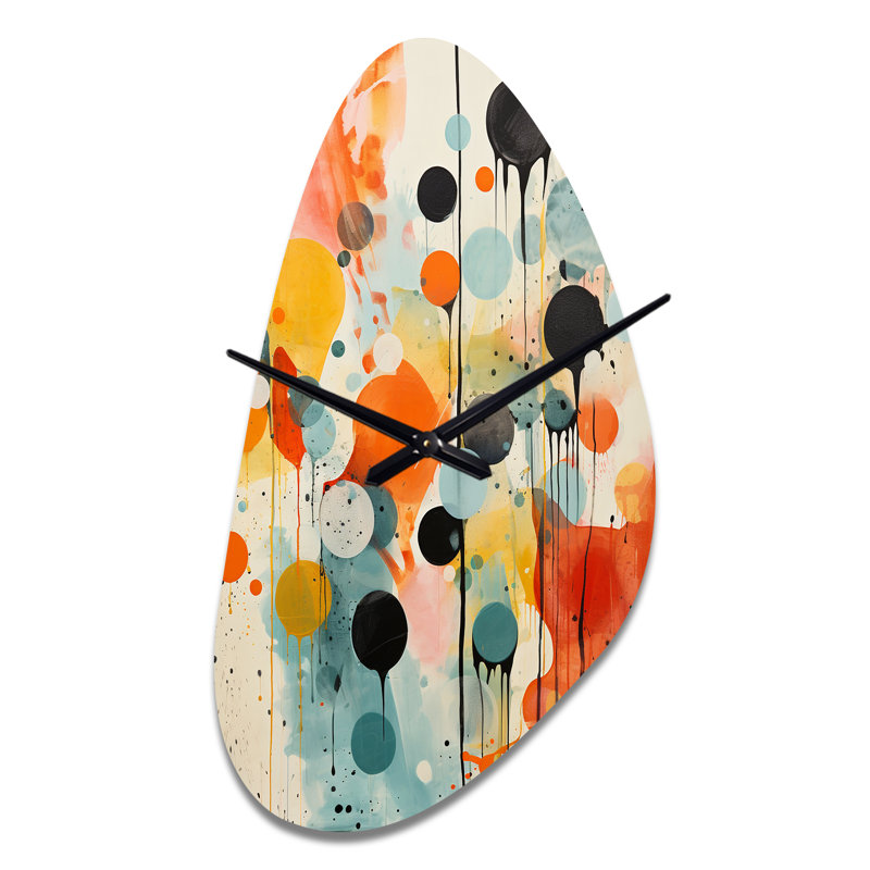 Abstraction atomique colorée du milieu du siècle I - horloge murale en métal de forme unique moderne Mid-Century, Grand