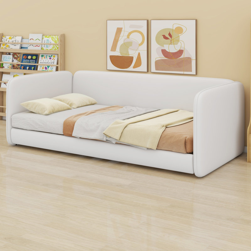 Lit bas de luxe avec tête de lit et accoudoirs, Beige