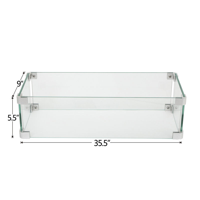Pare-flammes pour foyer d'extérieur trempé (verre), L 35,5 po x P 9 po x H 5,5 po