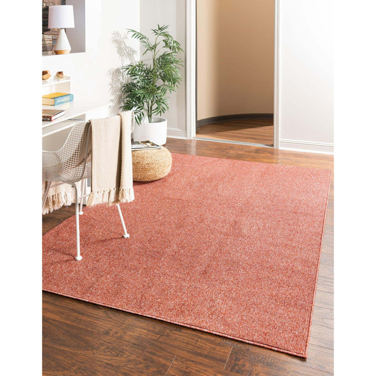 Everyday Solid Machine Woven / Power Loomed Performance Rust Red Rug