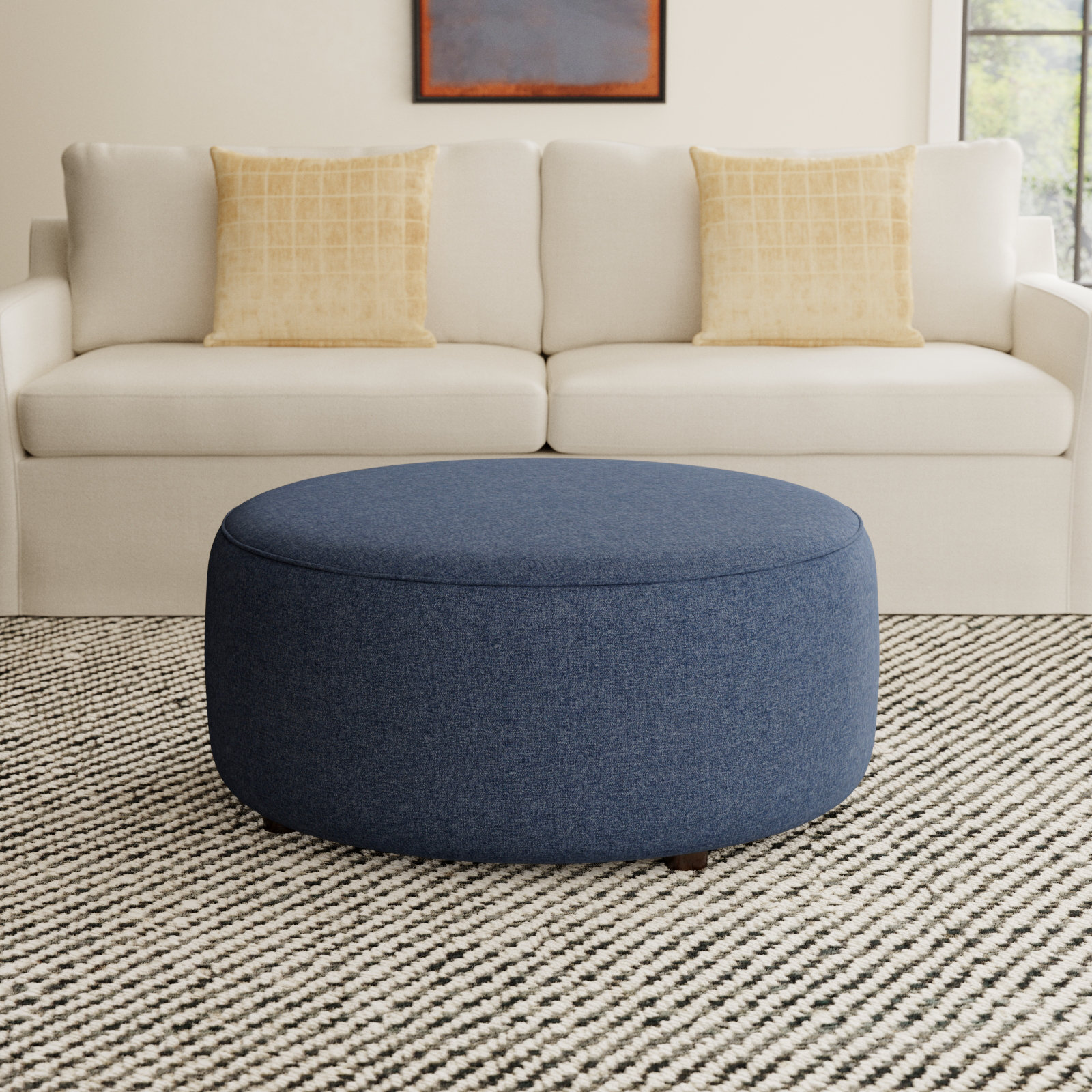 Murano Upholstered Ottoman, Hero Indigo