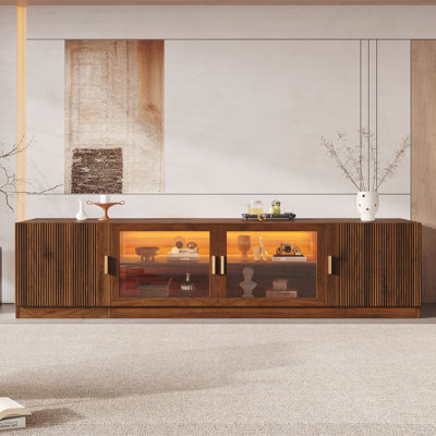 Console télé pour le salon, console multimédia avec portes en verre et lumières DEL, meuble télé à tablette réglable pour la chambre à coucher