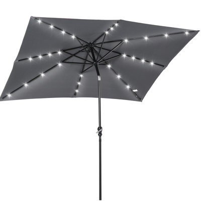 Solar Umbrella With Led Lights - 9' X 7', Tilt Function, Crank Mechanism, For Outdoor Spaces Like Garden, Deck, Backyard, Pool, Beach Dark Gray 7' And Shade Locations Style