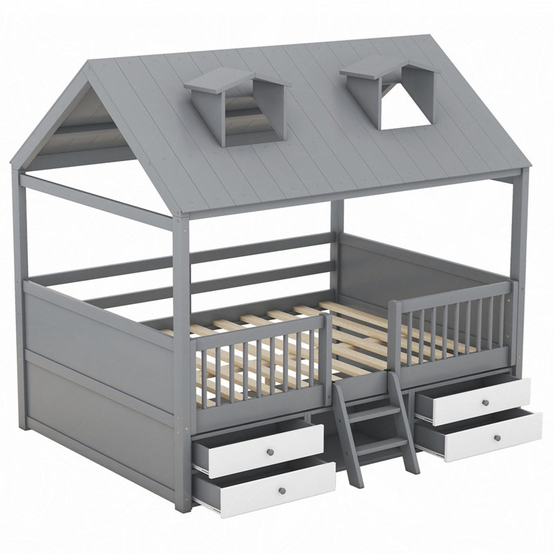 Structure de lit double en bois, gris