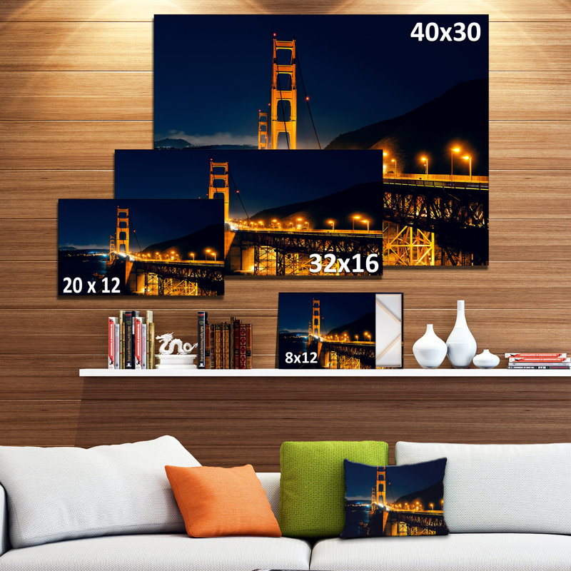 Golden Gate Bridge Night Scene Photographic Canvas Print, 16" x 32"