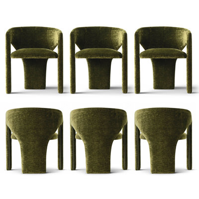 Modern Upholstered Dining Chairs Set Of 6, Sculptural Barrel Accent Side Chairs With Curved Backrest And Textured Chenille Fabric