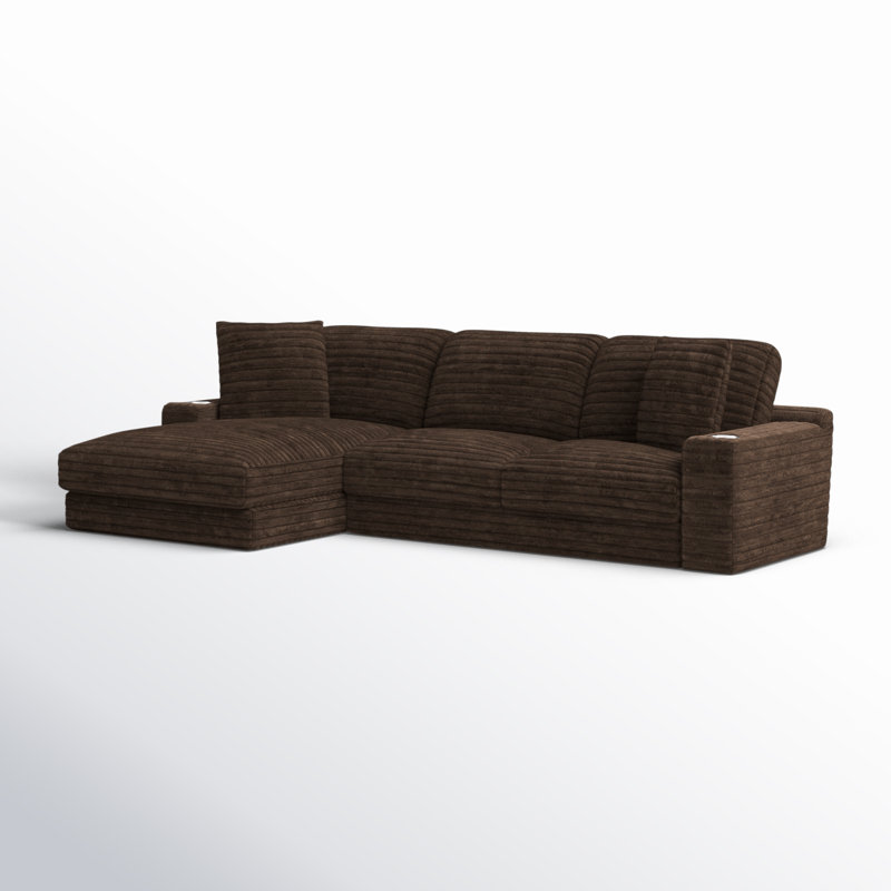 Blossie 123" W Corduroy L-Shaped Stationary Sectional, Dark Brown, Left Hand Facing