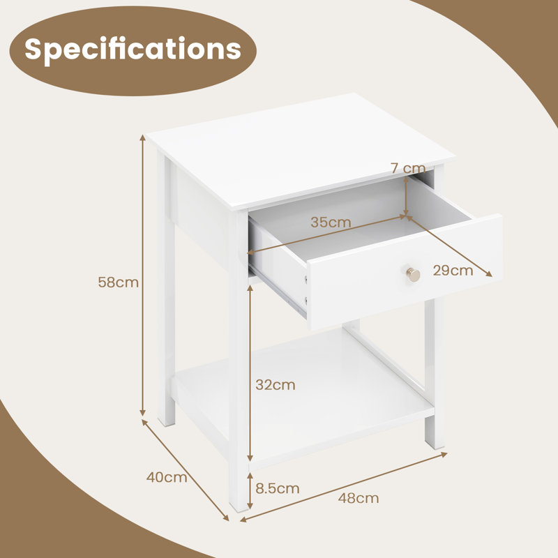 48cm W Manufactured Wood Bedside Table
