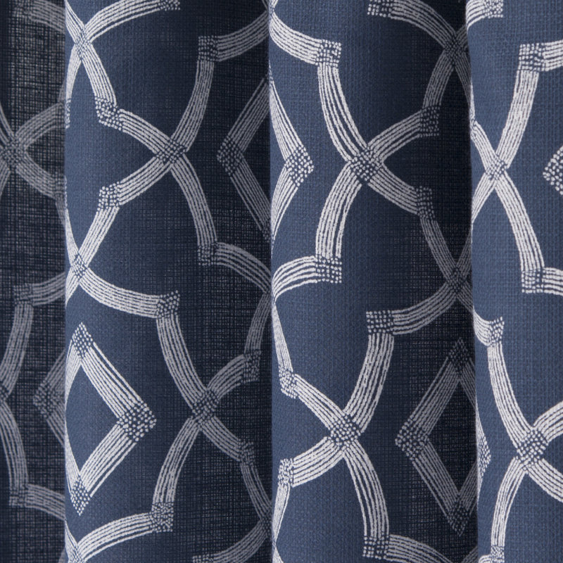 Ralon Polyester / Linen Light-Filtering Geometric Print Curtain Panel with Grommet Top, Navy/Ivory, 50" x 84"