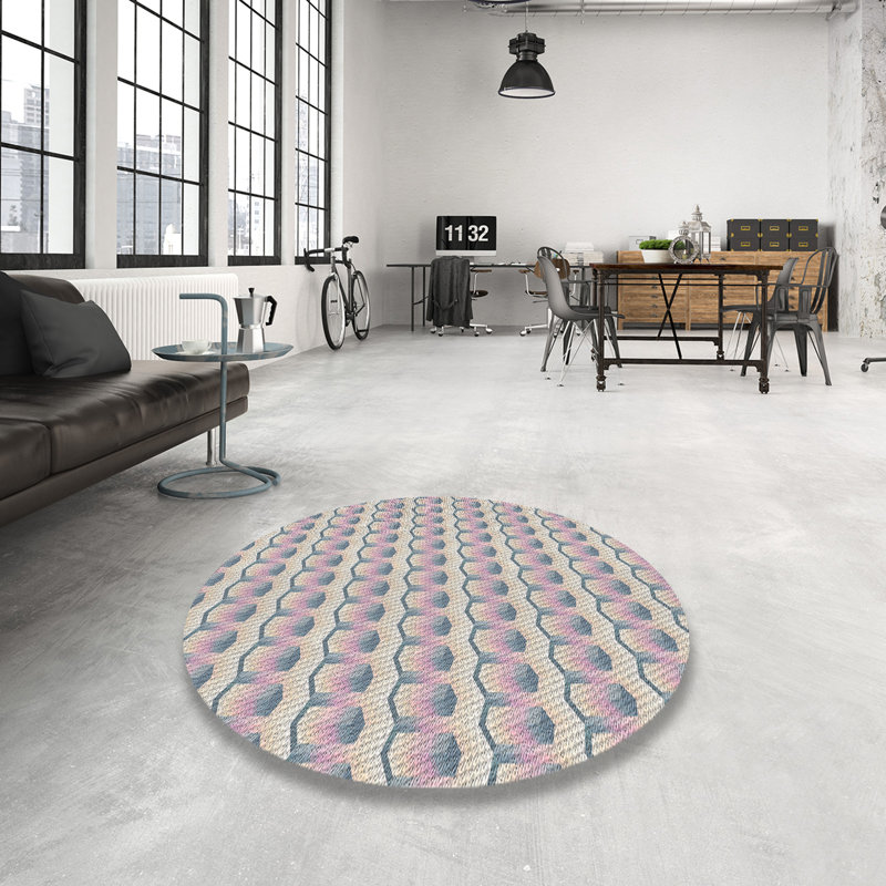 Tapis beige/rose à motifs, Rond 4 pi