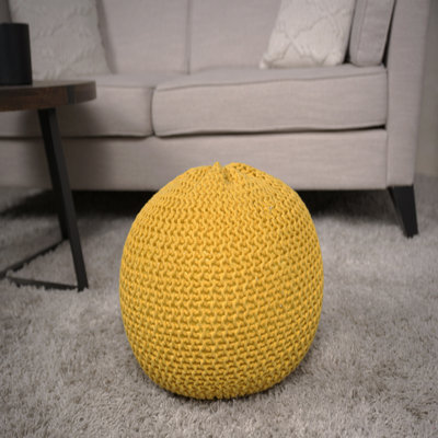 Knitted Cotton Round Pouf Ottoman - Yellow