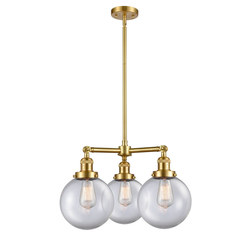 Lustre classique à 3 lumières avec abat-jour Zarmayr, Chrome poli, Ampoule non incluse, Transparent