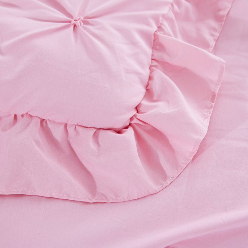 Ensemble d'édredon 5 pièces princesse romantique Pintuck, Rose, Édredon pour lit grand + quatre taies décorative