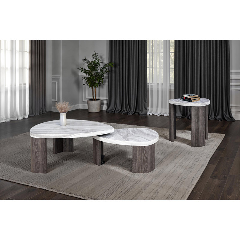Table gigogne de style contemporain avec roulettes cachées pour un pivot facile