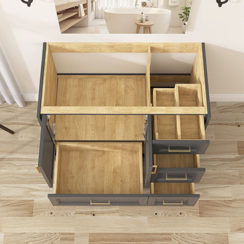 Base de meuble-lavabo simple 42 po en bois massif gris autoportant