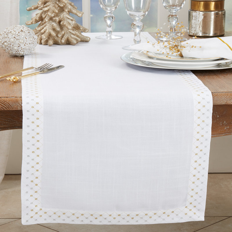 White Shimmering Weave Metallic Lattice Table Runner 16" W X 72" L