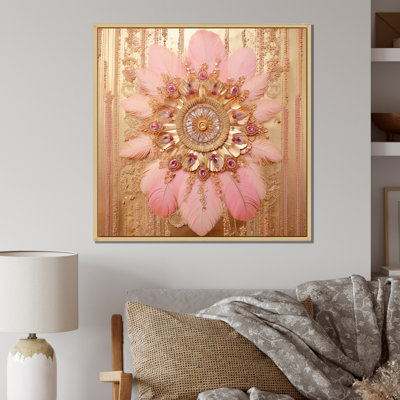 " Boho Glam Pink and Gold Dreamcatcher " Mixed Media and Color Photography Print